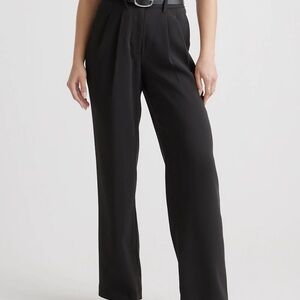 Quince Black stretch crepe pleated wide leg pants